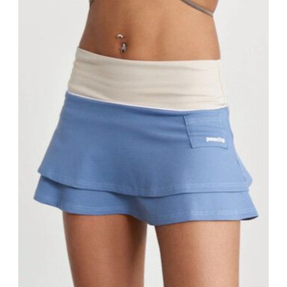 Peachy Den Aurelia Skort Women Medium Blue Tan Ruffle Mini Skirt Made in England